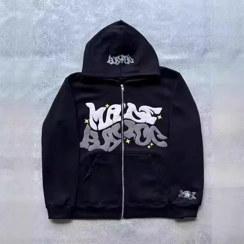 Sweat-shirt à capuche pour homme 2026, style streetwear gothique punk hip-hop, imprimé, avec fermeture éclair, vêtements pour homme