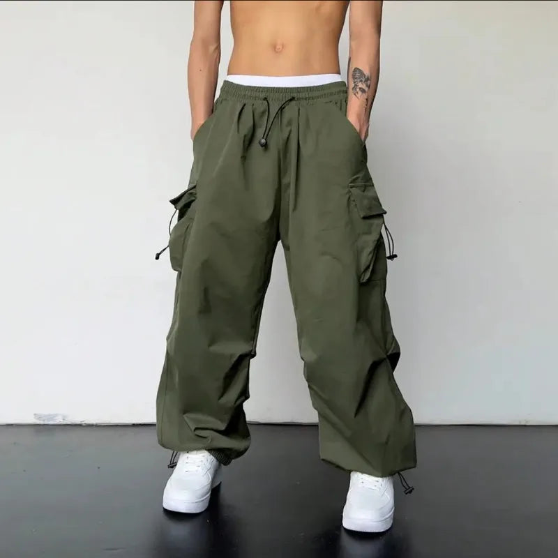Salopette de Style américain pour hommes, pantalon de sport décontracté, taille haute, jambes larges, nouvelle collection été