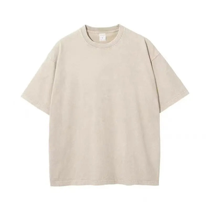 T-shirt rétro américain unisexe à manches courtes, couleur unie, style streetwear tendance, délavé et oversize pour l'été