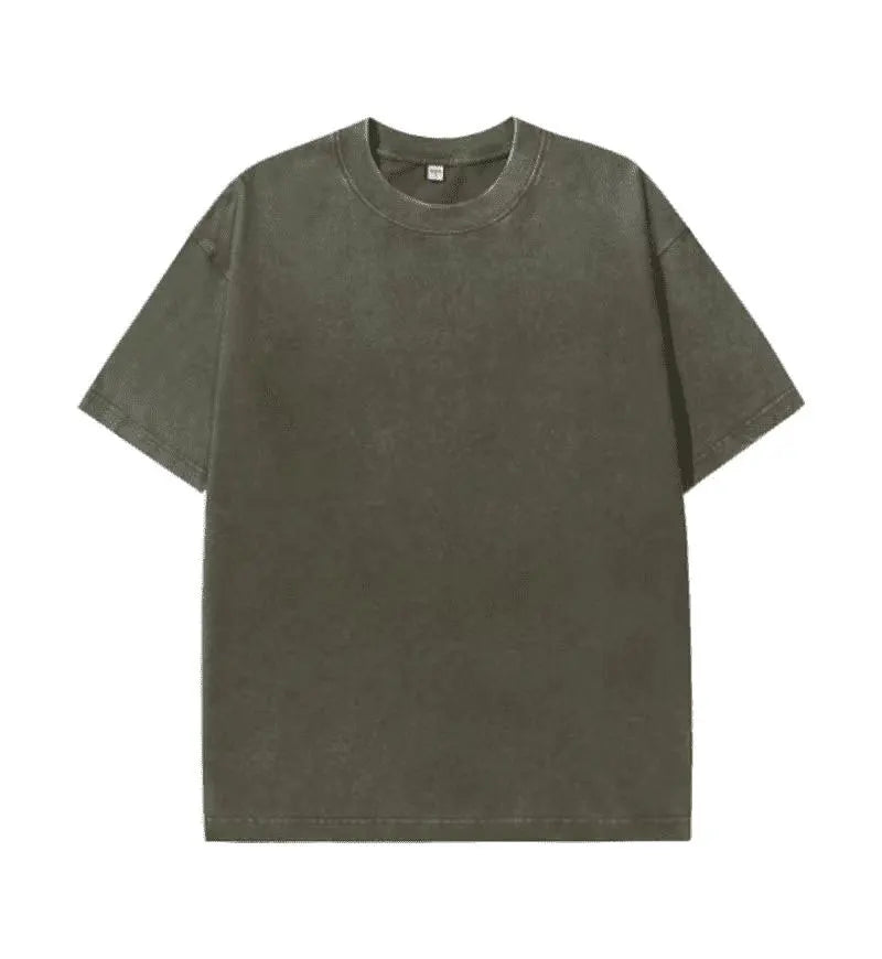 T-shirt rétro américain unisexe à manches courtes, couleur unie, style streetwear tendance, délavé et oversize pour l'été