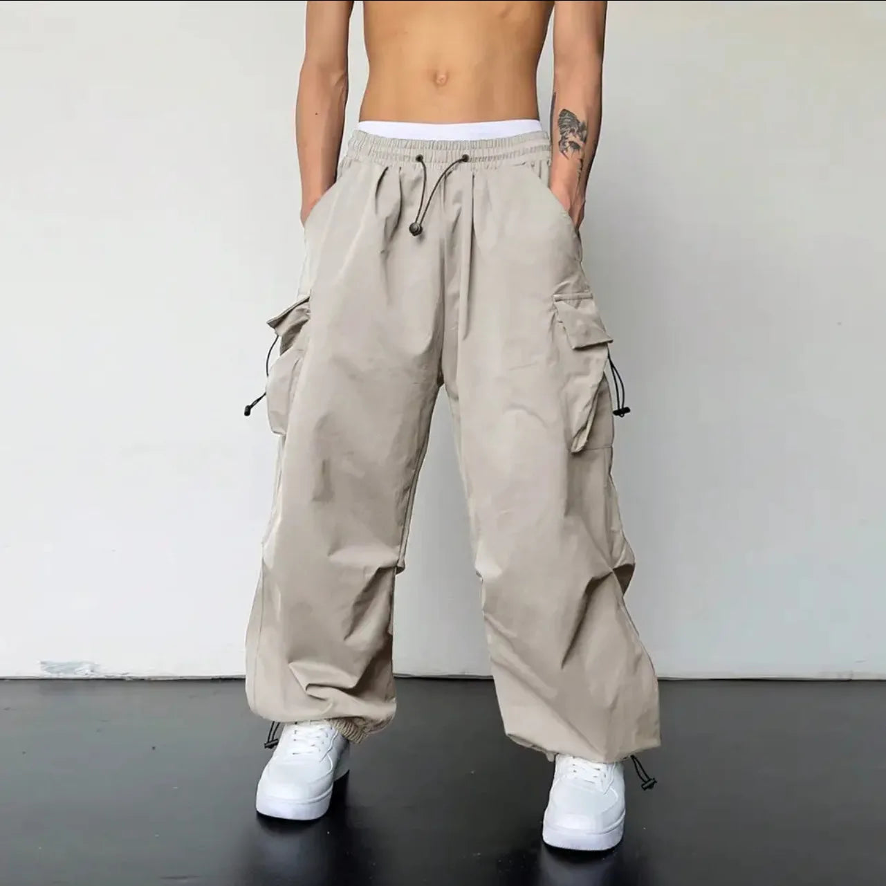 Salopette de Style américain pour hommes, pantalon de sport décontracté, taille haute, jambes larges, nouvelle collection été