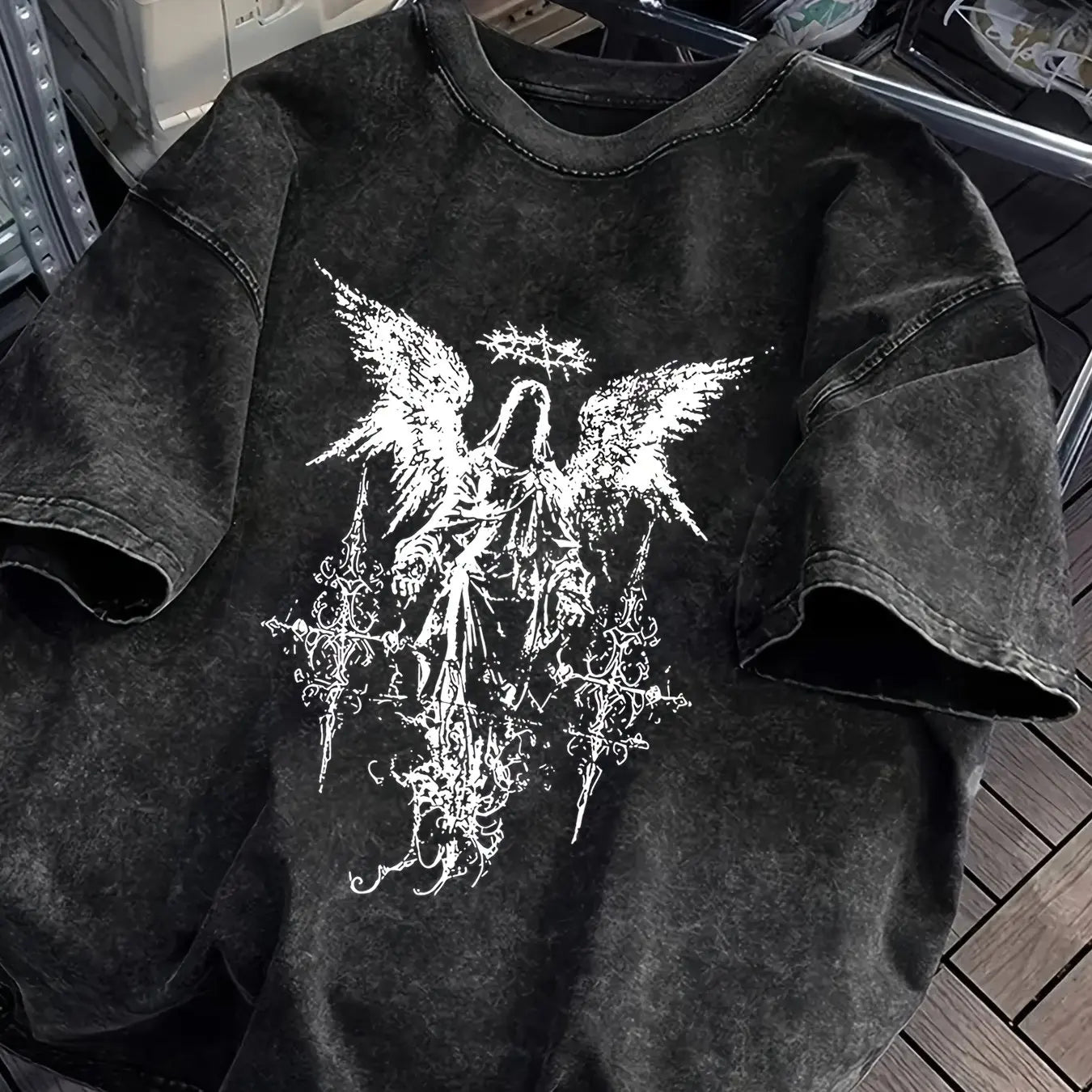 T-shirt à manches courtes pour hommes, Style gothique, Style foncé, rétro, en coton délavé, coupe ample, unisexe, tendance Y2K