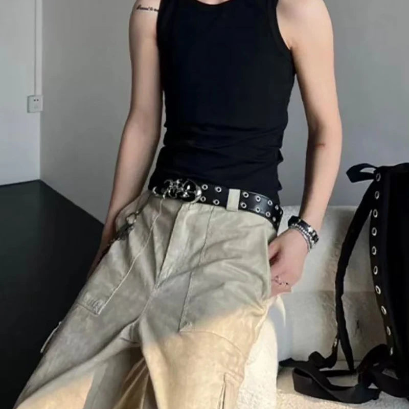 Ceinture Punk en cuir PU ajouré Y2K pour hommes et femmes, accessoire tendance pour cadeaux, ceintures de taille neutres, grande taille, nouvelle collection
