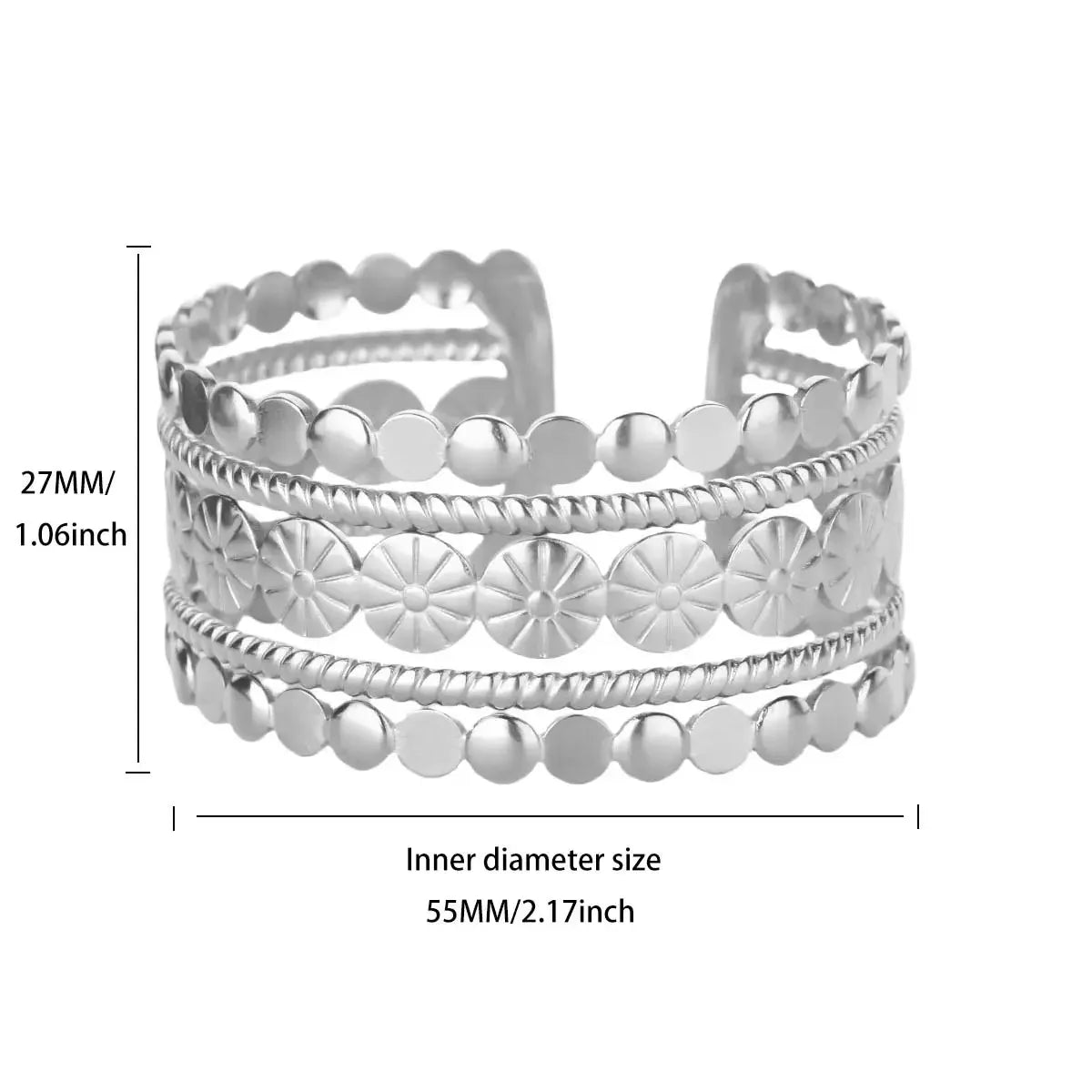 Bracelet à fleurs délicates en acier inoxydable, couleur or, manchette ouverte pour femmes, bijoux de mariage, accessoires de fête de vacances, cadeaux
