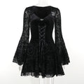 Goth Dark-Robe Gothique en Velours pour Femme, Tenue de Soirée Élégante, Vintage, Style Punk, Grunge, Manches Évasées